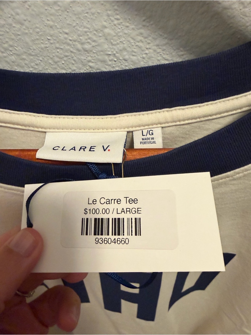 Clare V Le Carre Tee with Navy Graphic Ringer Collar NWT - Picture 7 of 7
